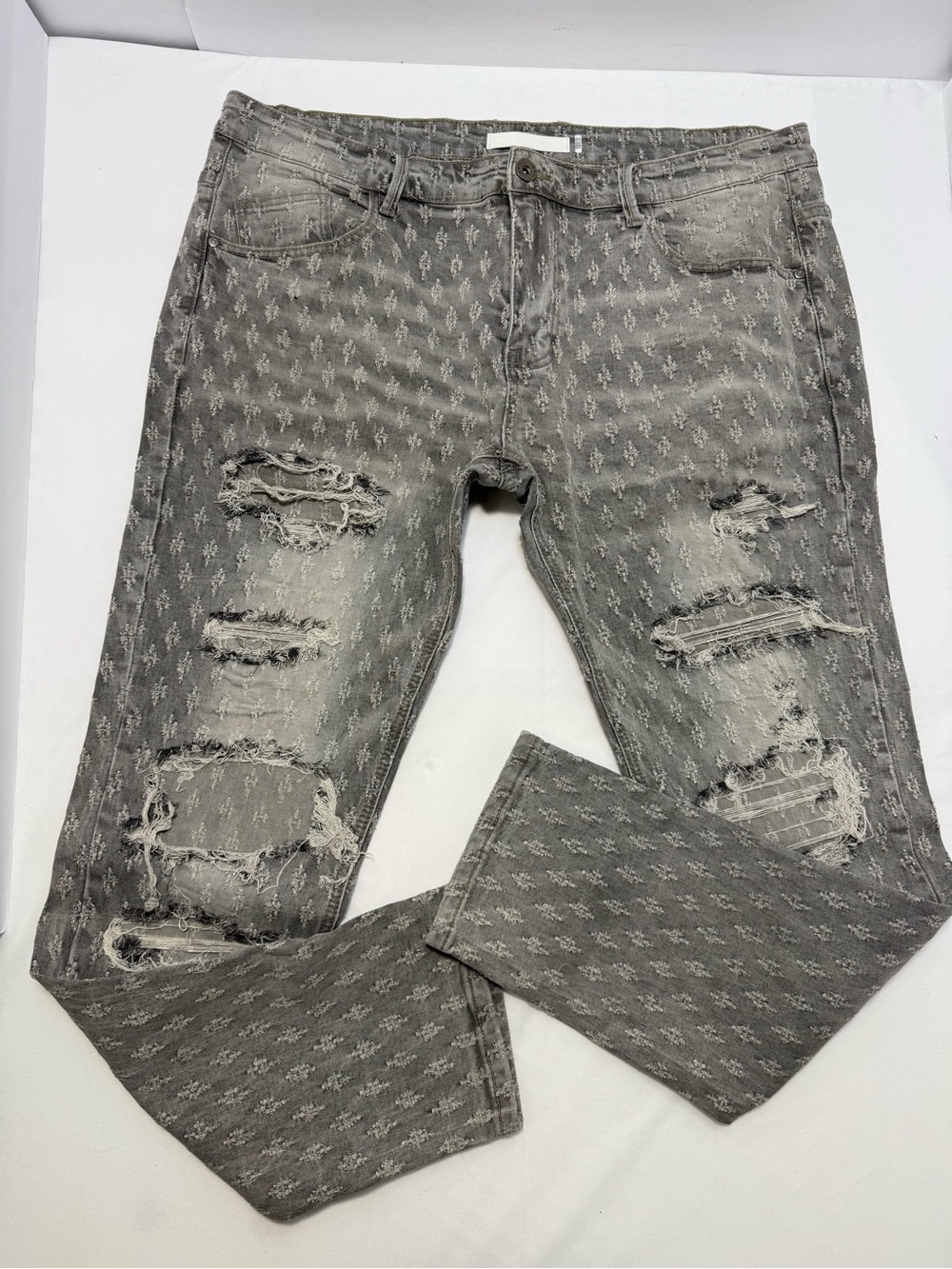 KDNK Men's Distressed Grey Patterned Jeans